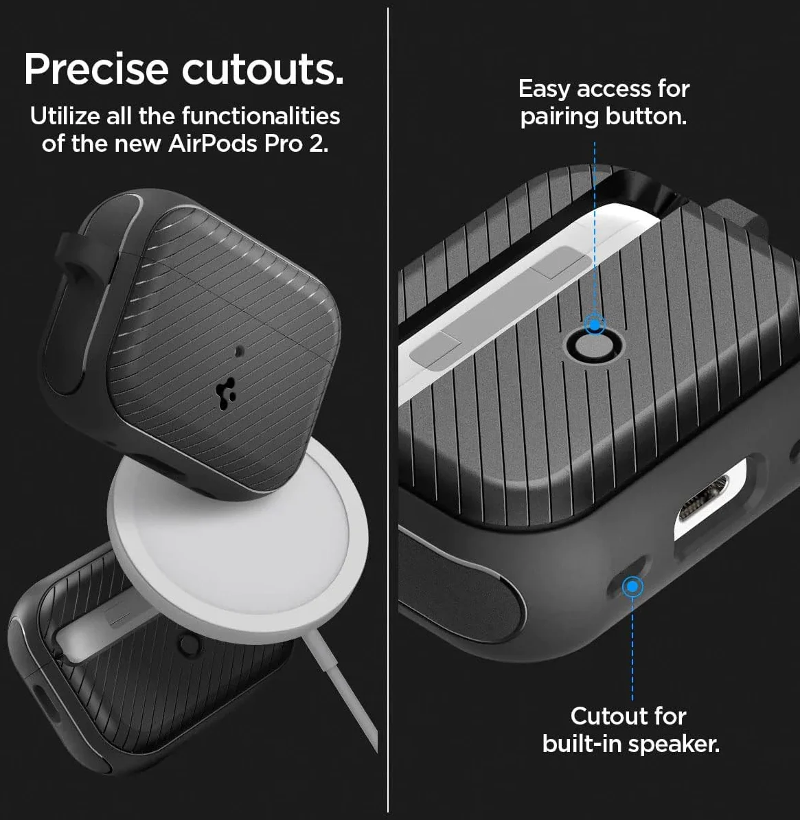 Spigen Mag Armor MagFit Apple AirPods Pro 2 Hoesje met Karabijnhaak Zwart afbeelding 3