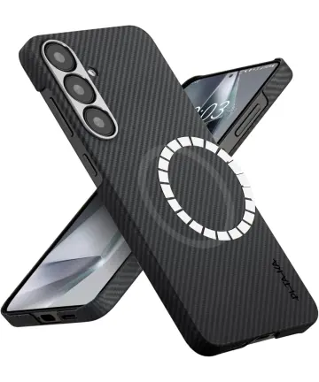 PITAKA MagEZ 6 Samsung Galaxy S25 Hoesje Magnetic Back Cover Dun Zwart Hoesjes