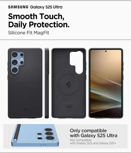 Spigen Silicone Fit MagFit Samsung Galaxy S25 Ultra Hoesje Back Cover Zwart afbeelding 5