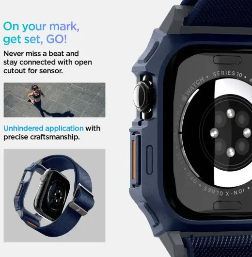 Spigen Lite Fit Pro - Apple Watch 10 46MM Hoesje en Bandje - Blauw afbeelding 5