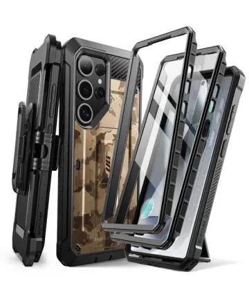 SUPCASE UB Pro Samsung Galaxy S25 Ultra Hoesje Full Protect Kickstand Camo Bruin Hoesjes