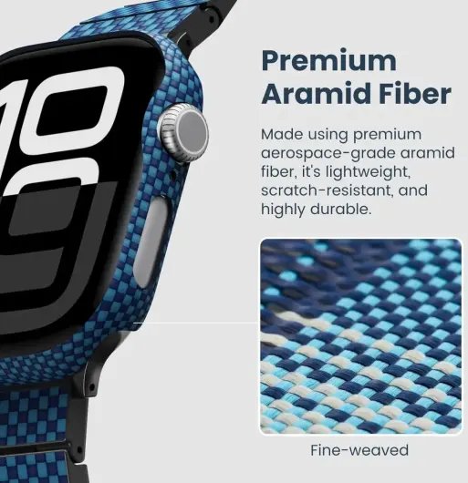PITAKA Air Case - Apple Watch 10 46MM Hoesje - Aramide Ultra Dun - Blauw afbeelding 4