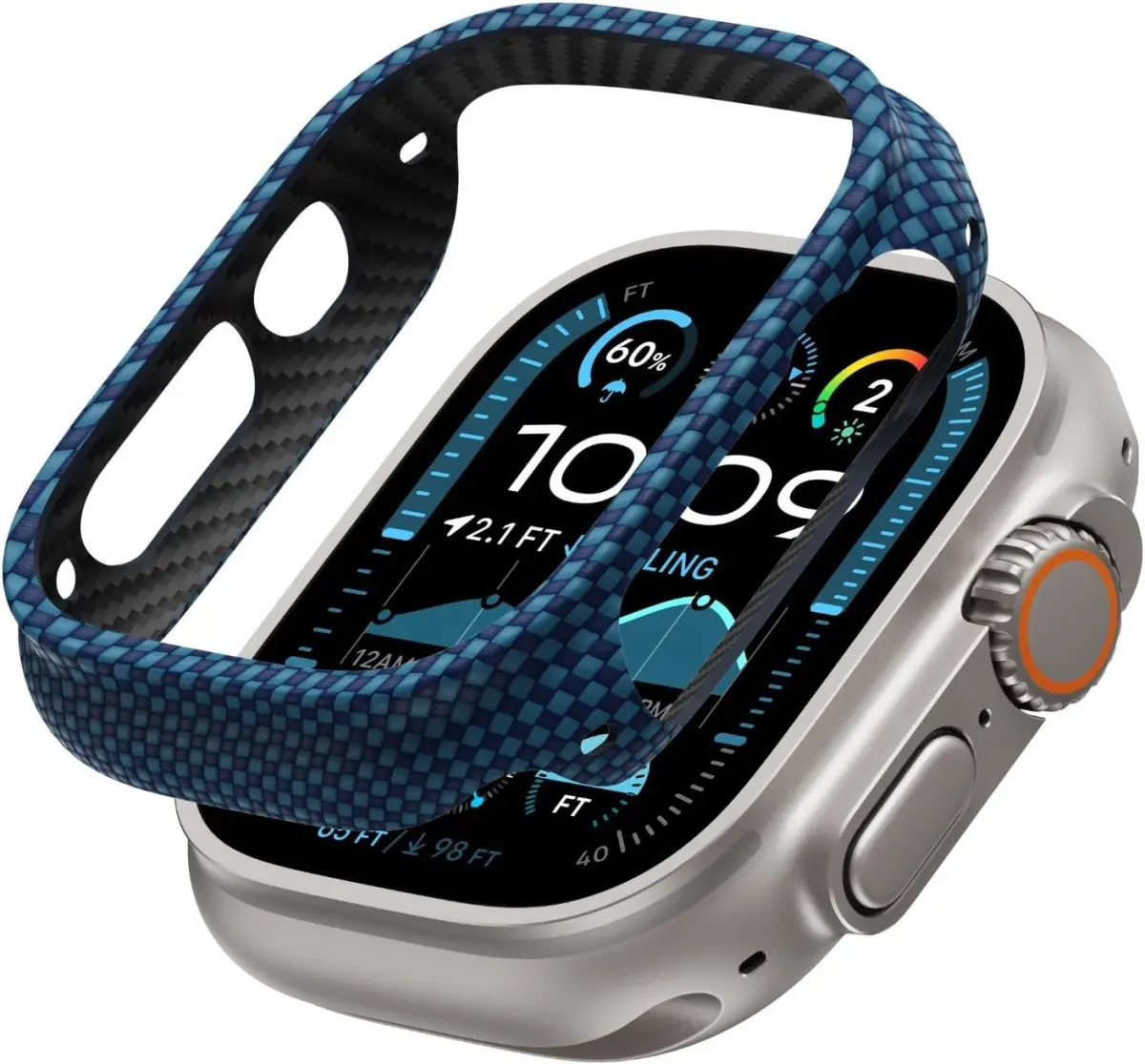PITAKA Air Case - Apple Watch Ultra/Ultra 2 Hoesje - Aramide Ultra Dun - Blauw afbeelding 1