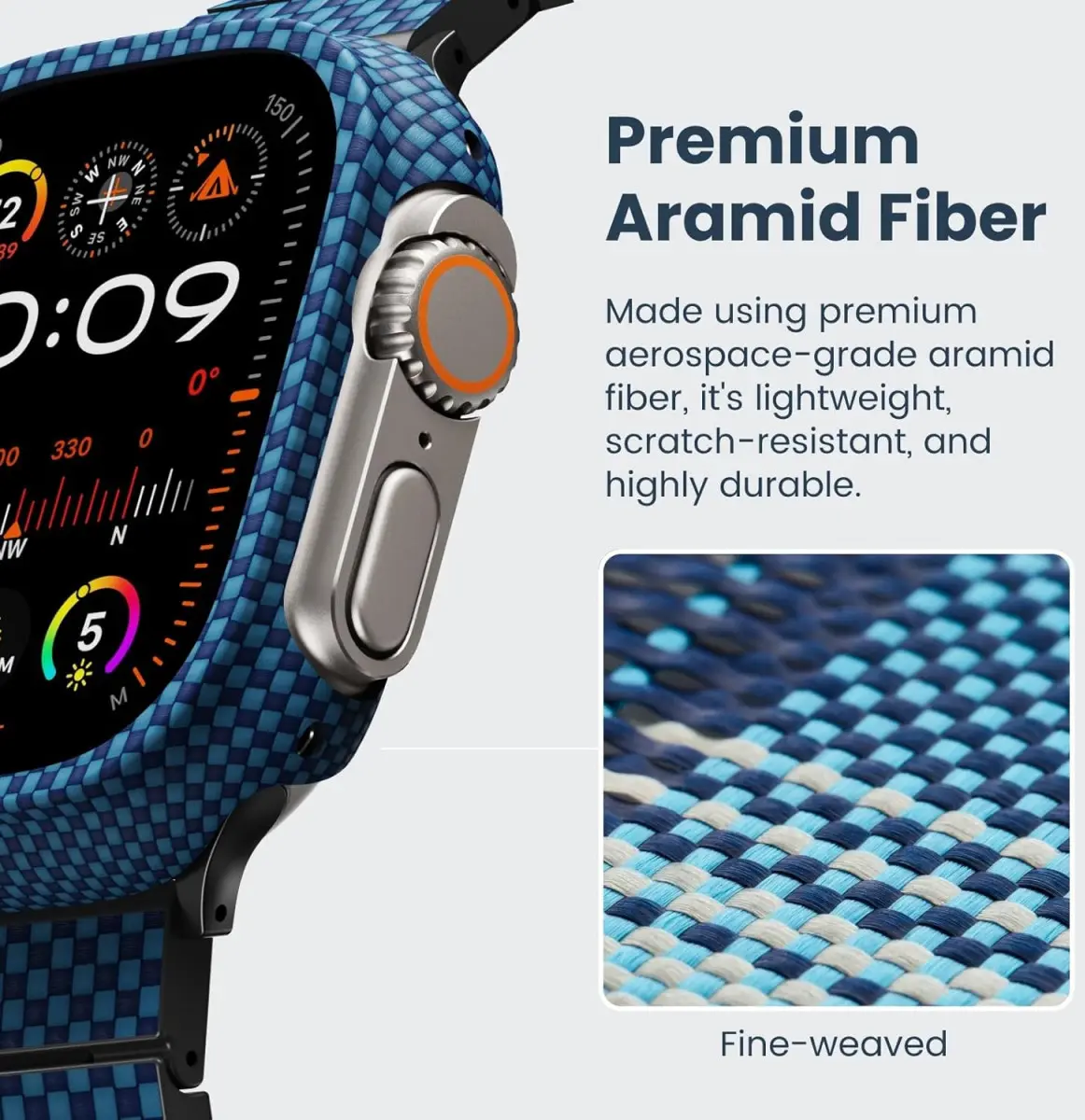 PITAKA Air Case - Apple Watch Ultra/Ultra 2 Hoesje - Aramide Ultra Dun - Blauw afbeelding 4