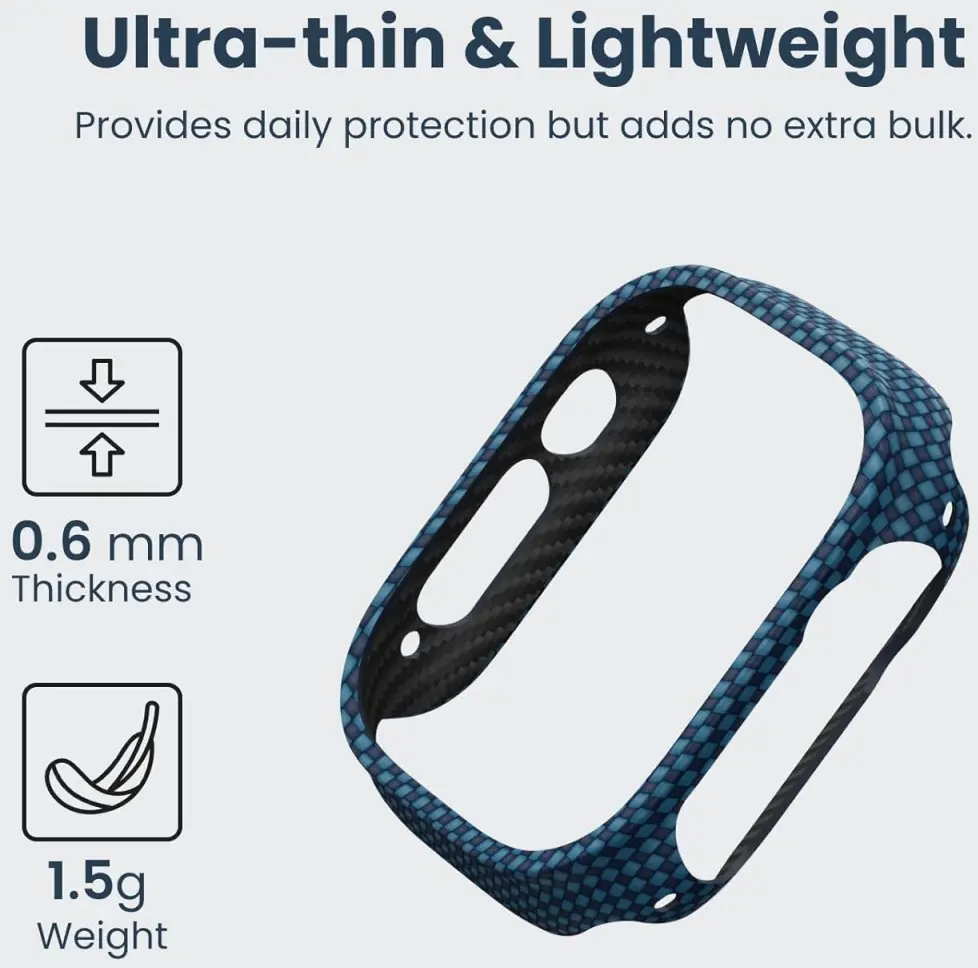PITAKA Air Case - Apple Watch Ultra/Ultra 2 Hoesje - Aramide Ultra Dun - Blauw afbeelding 5