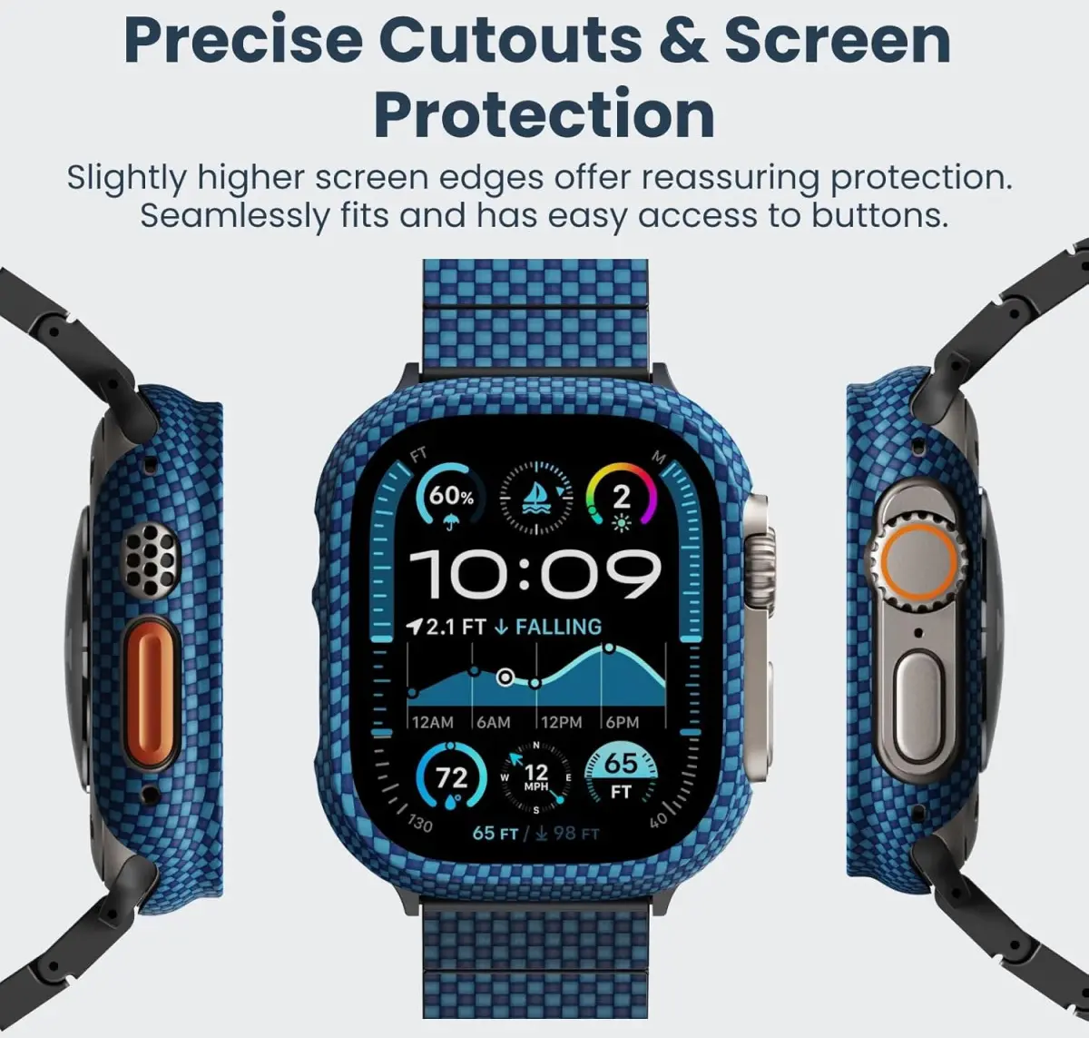 PITAKA Air Case - Apple Watch Ultra/Ultra 2 Hoesje - Aramide Ultra Dun - Blauw afbeelding 7