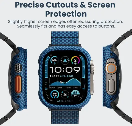 PITAKA Air Case - Apple Watch Ultra/Ultra 2 Hoesje - Aramide Ultra Dun - Blauw afbeelding 7
