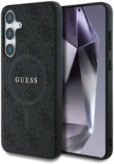 Guess 4G Classic Logo Samsung Galaxy S25 Hoesje MagSafe / Qi2 Back Cover Zwart afbeelding 1