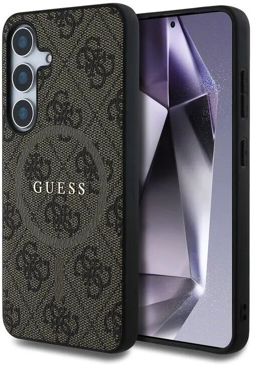 Guess 4G Classic Logo Samsung Galaxy S25 Hoesje MagSafe / Qi2 Back Cover Bruin afbeelding 1