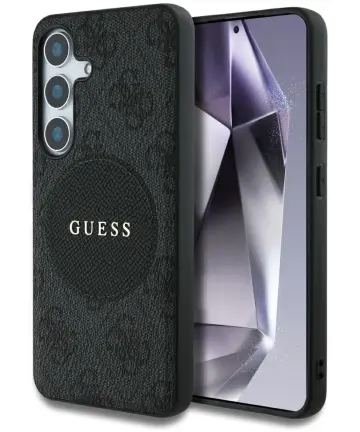 Guess 4G Cirkel Logo Samsung Galaxy S25 Hoesje MagSafe / Qi2 Back Cover Zwart Hoesjes