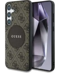 Guess 4G Cirkel Logo Samsung Galaxy S25 Hoesje MagSafe / Qi2 Back Cover Bruin