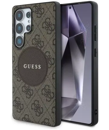 Guess Cirkel Logo Samsung Galaxy S25 Ultra Hoesje MagSafe/Qi2 Back Cover Bruin Hoesjes