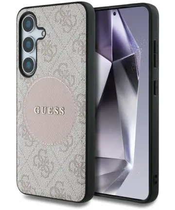 Guess 4G Cirkel Logo Samsung Galaxy S25 Hoesje MagSafe / Qi2 Back Cover Roze Hoesjes