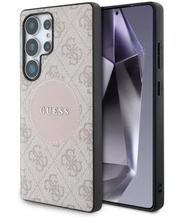 Guess Cirkel Logo Samsung Galaxy S25 Ultra Hoesje MagSafe/Qi2 Back Cover Roze Hoesjes