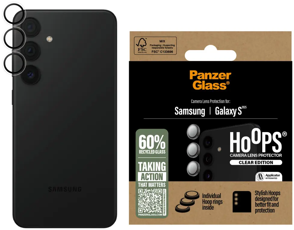 PanzerGlass Hoops Rings Samsung Galaxy S25 Camera Lens Protector Transparant afbeelding 1