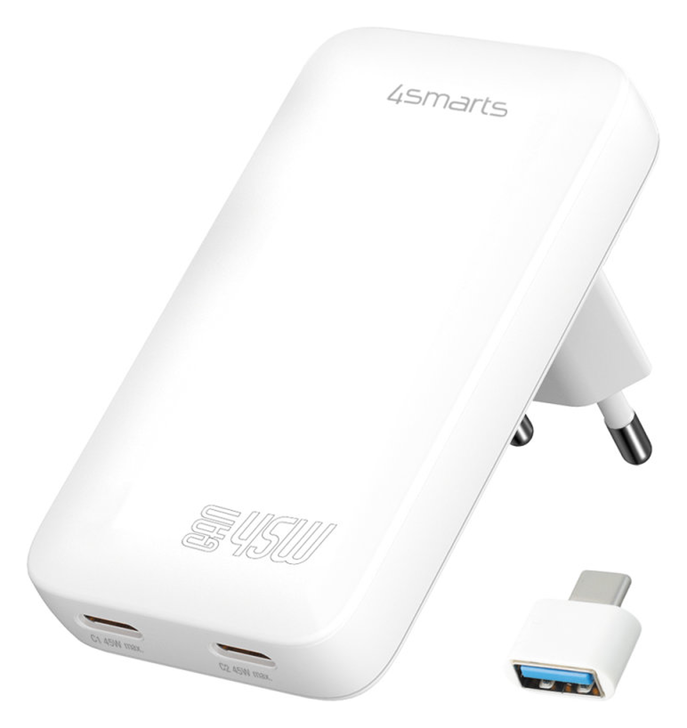 4smarts FlatPlug Slim Dual 45W Power Delivery Fast Charge USB-C Oplader Wit afbeelding 1