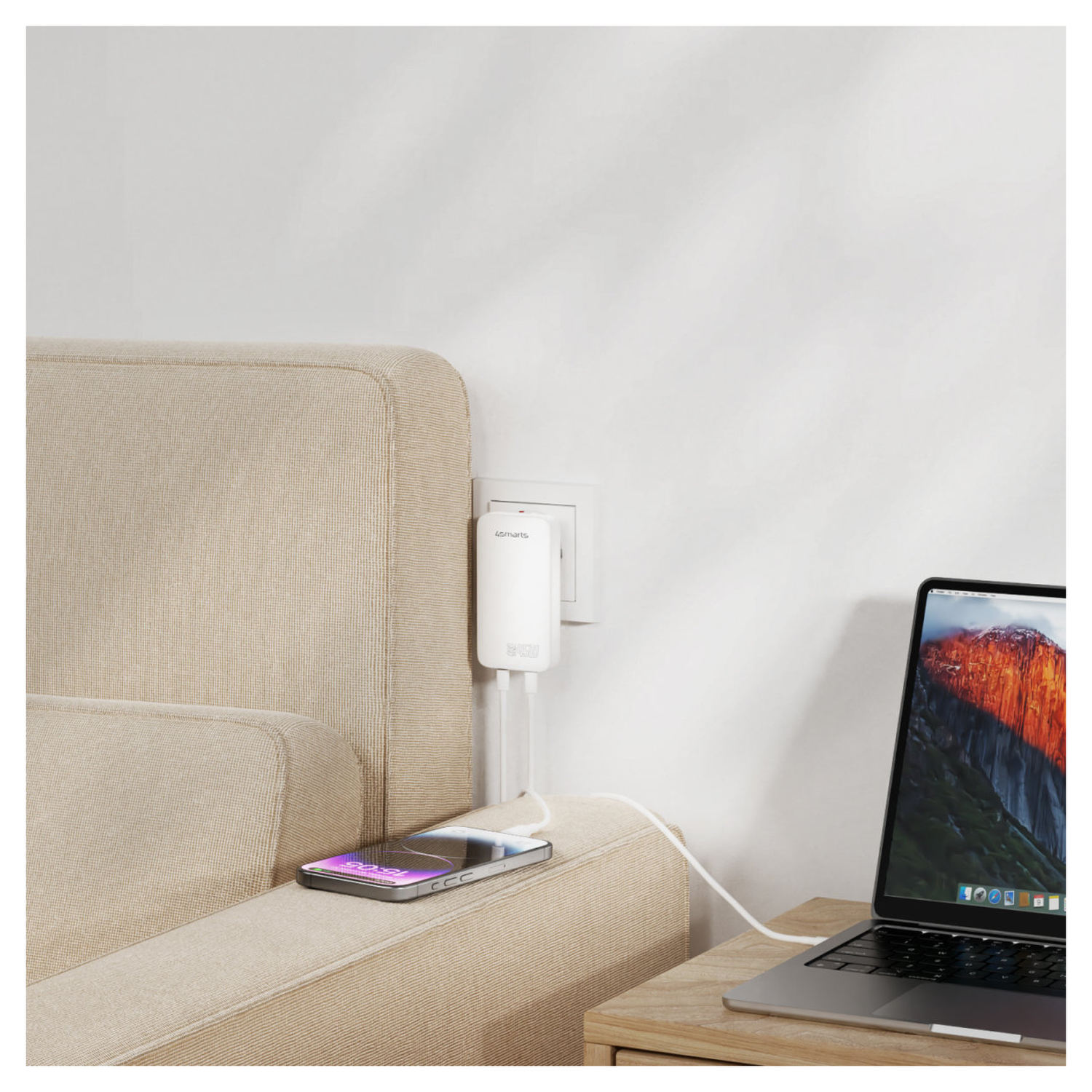 4smarts FlatPlug Slim Dual 45W Power Delivery Fast Charge USB-C Oplader Wit afbeelding 10