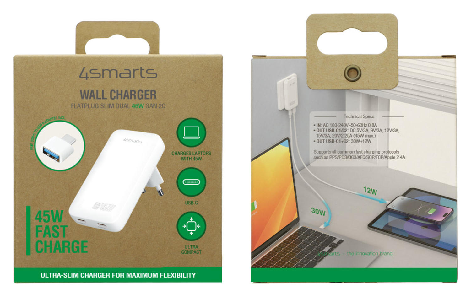 4smarts FlatPlug Slim Dual 45W Power Delivery Fast Charge USB-C Oplader Wit afbeelding 12