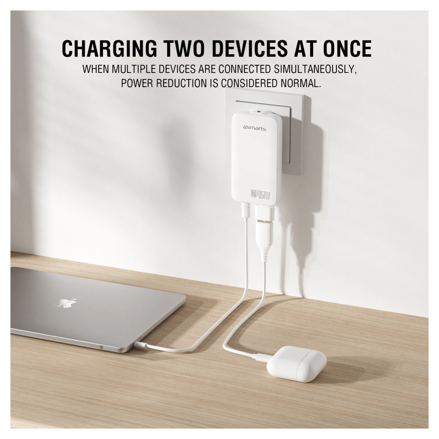 4smarts FlatPlug Slim Dual 45W Power Delivery Fast Charge USB-C Oplader Wit afbeelding 3