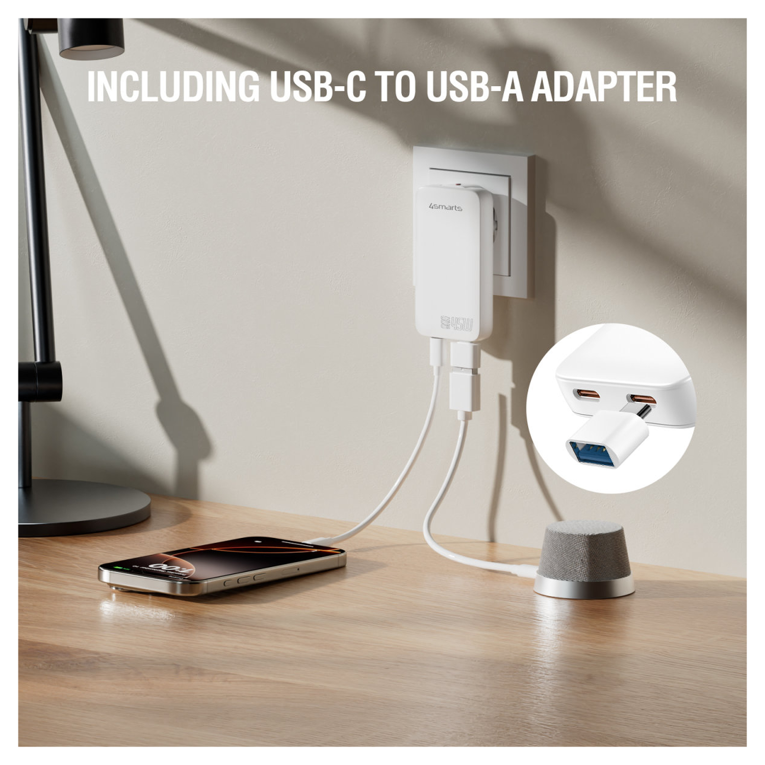 4smarts FlatPlug Slim Dual 45W Power Delivery Fast Charge USB-C Oplader Wit afbeelding 5