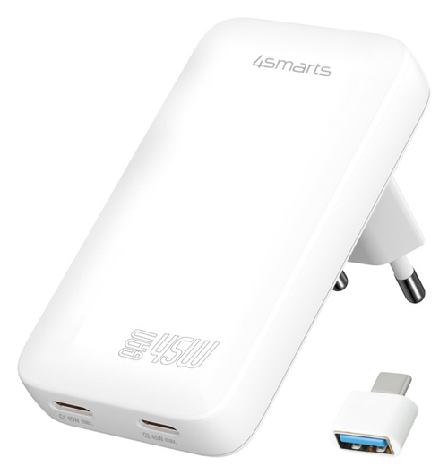 4smarts FlatPlug Slim Dual 45W Power Delivery Fast Charge USB-C Oplader Wit afbeelding 1