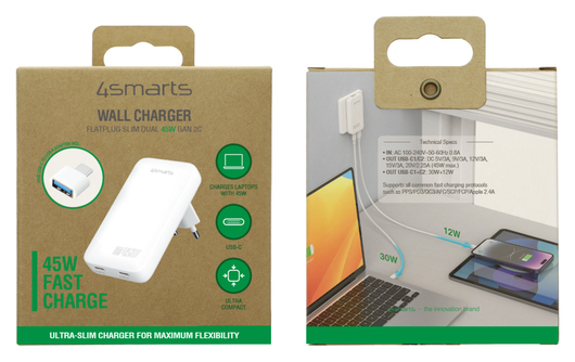 4smarts FlatPlug Slim Dual 45W Power Delivery Fast Charge USB-C Oplader Wit afbeelding 12