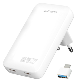 4smarts FlatPlug Slim Dual 45W Power Delivery Fast Charge USB-C Oplader Wit