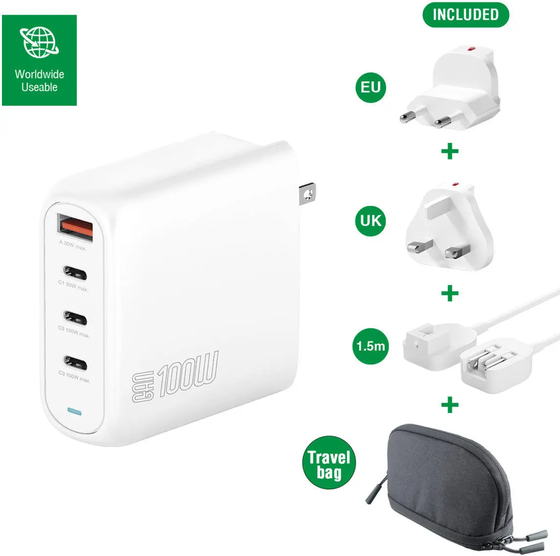 4Smarts Reis Oplader 100W 3x USB-C 1x USB-A Wit afbeelding 1