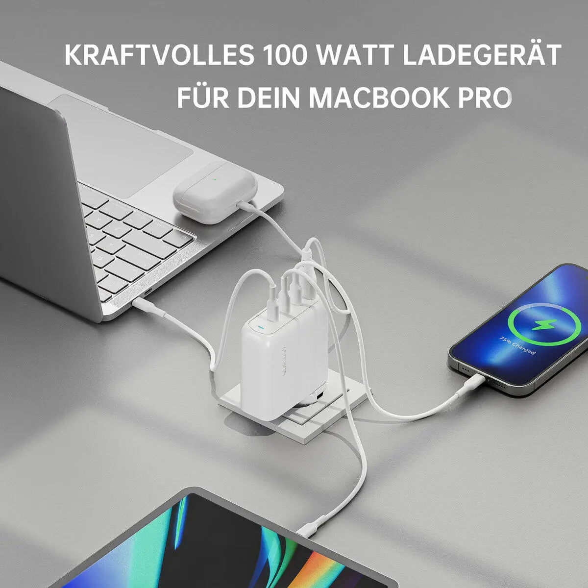 4Smarts Reis Oplader 100W 3x USB-C 1x USB-A Wit afbeelding 2