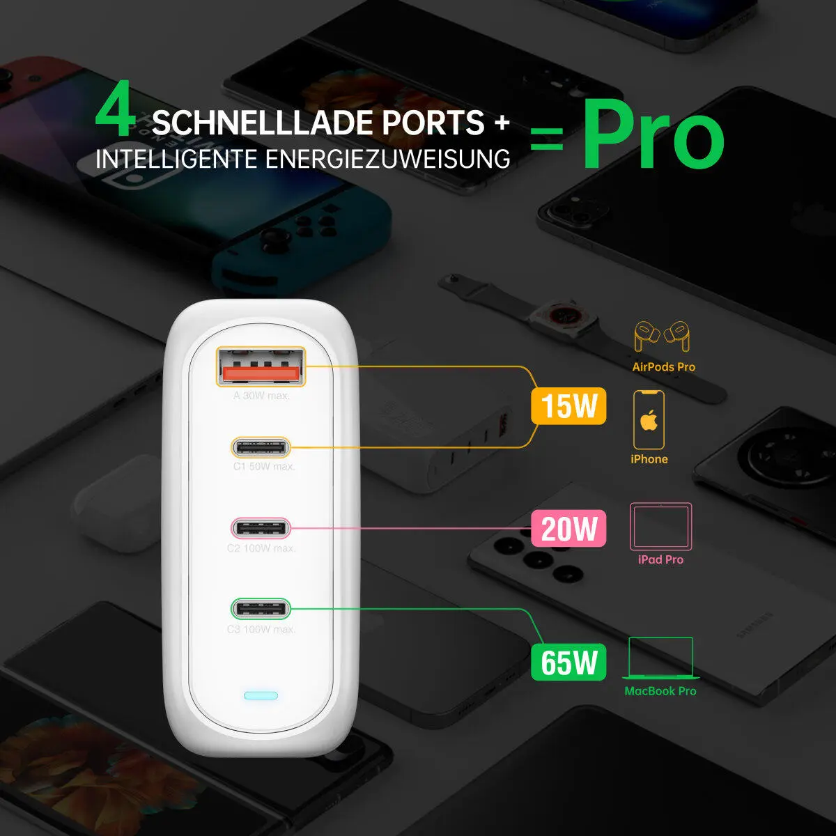 4Smarts Reis Oplader 100W 3x USB-C 1x USB-A Wit afbeelding 4