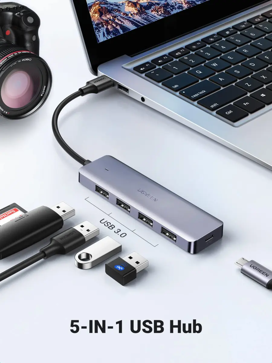UGREEN USB-C Hub 4 USB-A Poorten 1 Micro-USB poort 5 Gbps Grijs afbeelding 2