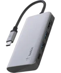 Belkin 4-in-1 USB-C Hub 100W 4K HDMI / USB-A 3.0 / USB-C PD voor MacBook Grijs afbeelding