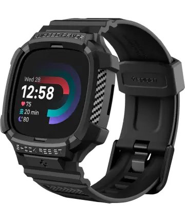 Spigen Rugged Armor Pro - Fitbit Sense 2 / Versa 4 Hoesje en Bandje - Zwart Cases