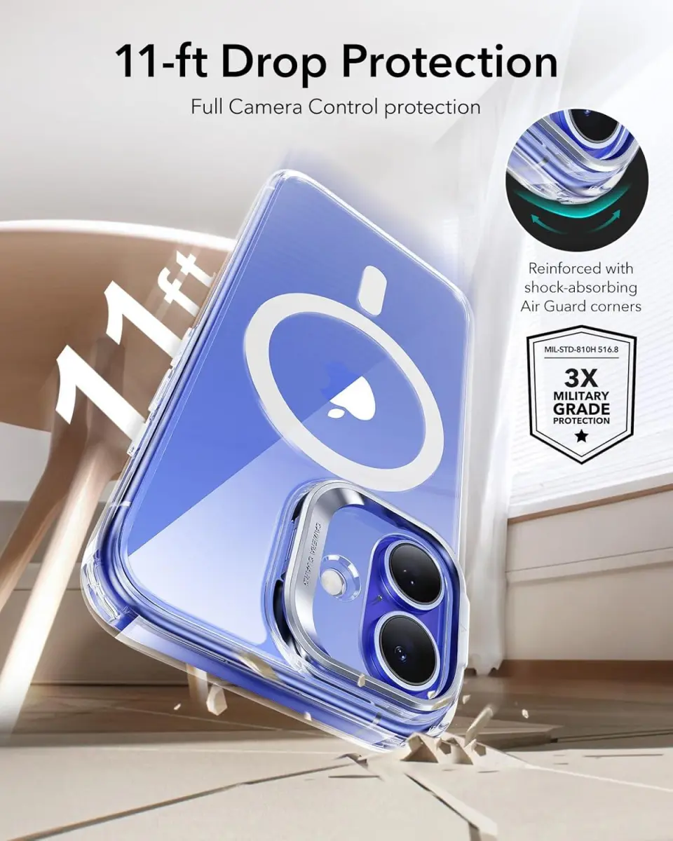 ESR Classic Hybrid MagSafe iPhone 16 Hoesje met Stand Camera Control Transparant afbeelding 7