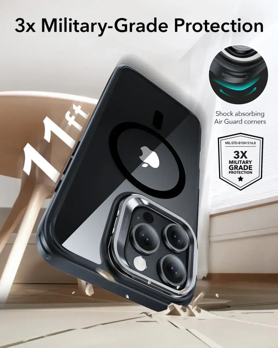 ESR Classic Hybrid MagSafe iPhone 16 Pro Hoesje Stand Camera Control Clear Zwart afbeelding 4