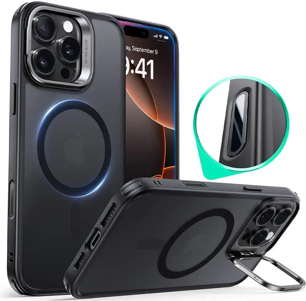 ESR Classic Hybrid MagSafe iPhone 16 Pro Max Hoes Stand Camera Knop Frost Zwart afbeelding 1