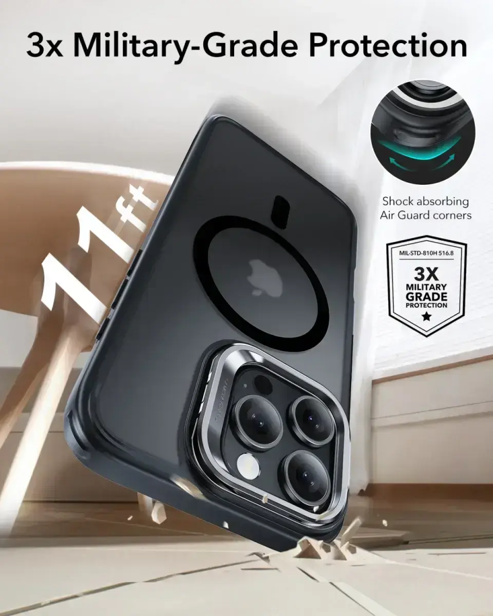 ESR Classic Hybrid MagSafe iPhone 16 Pro Max Hoes Stand Camera Knop Frost Zwart afbeelding 4