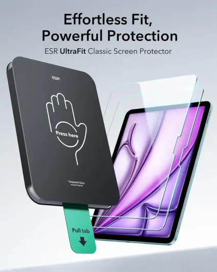 ESR Classic UltraFit iPad Air 13 (2024/2025) Tempered Glass met Tray 2-Pack afbeelding 6