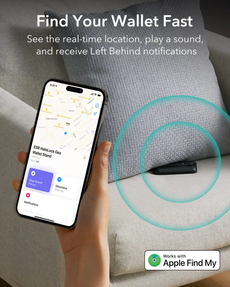 ESR HaloLock Geo MagSafe Pasjeshouder met Standaard en Zoek Mijn Functie Zwart afbeelding 3