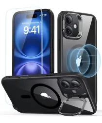 ESR Classic Hybrid iPhone 16 Plus Hoesje met Kickstand + Protector Clear Zwart afbeelding
