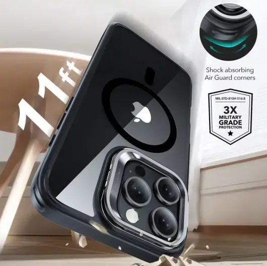 ESR Classic Hybrid iPhone 16 Pro Hoesje met Kickstand + Protector Clear Zwart afbeelding 3