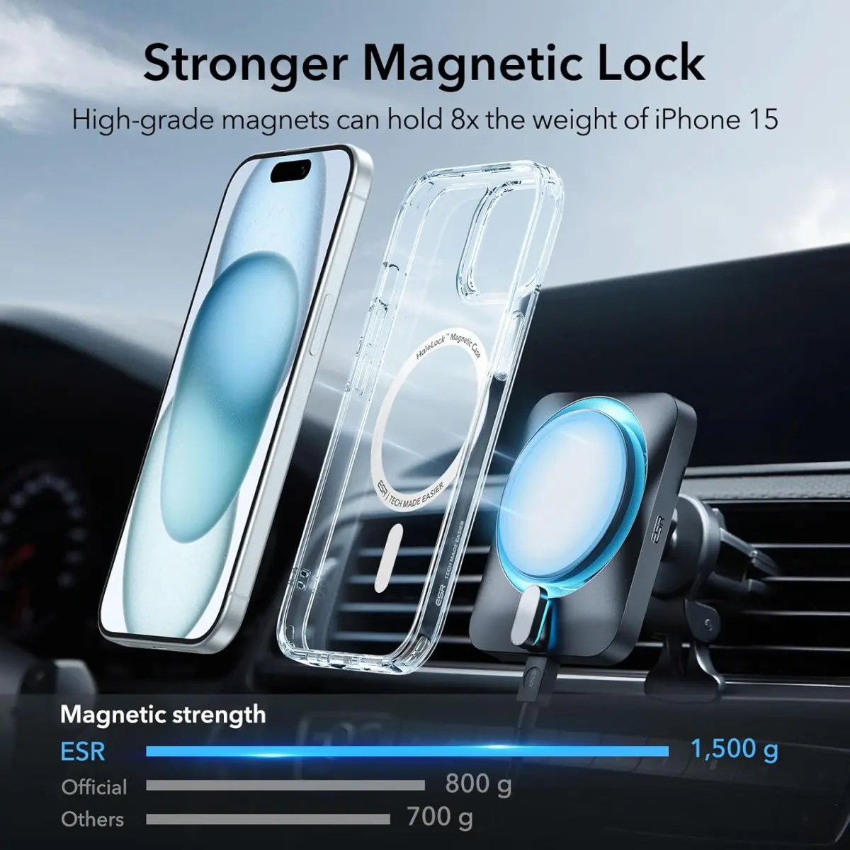 ESR Classic Hybrid Apple iPhone 15 Plus Hoesje MagSafe Transparant Blauw afbeelding 5