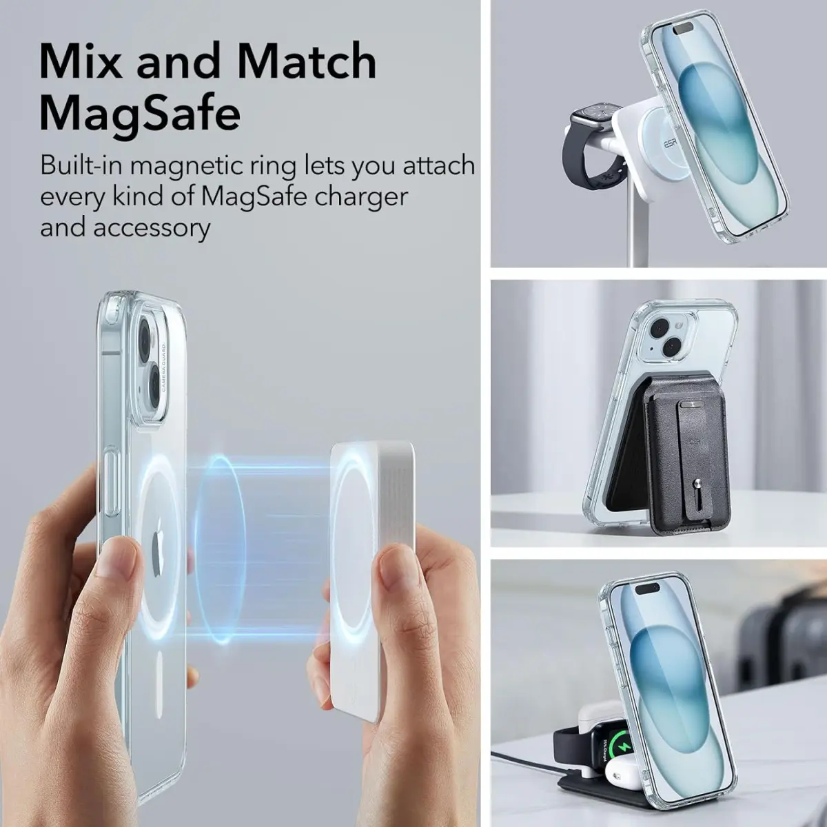 ESR Classic Hybrid Apple iPhone 15 Plus Hoesje MagSafe Transparant Blauw afbeelding 6