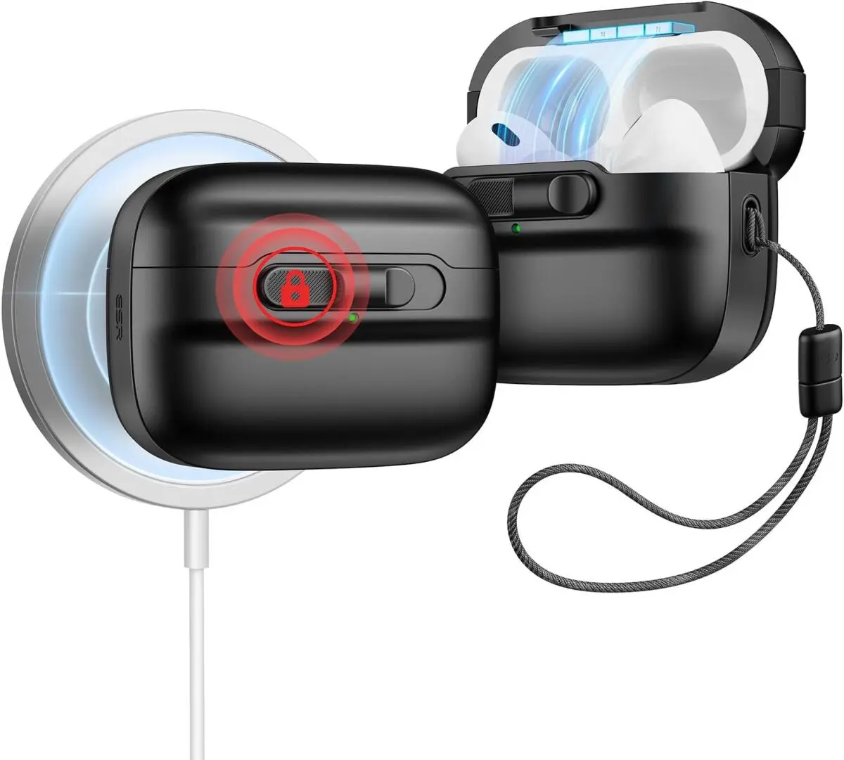 ESR HaloLock Pulse Magnetic Lock AirPods Pro 1 / 2 Hoesje MagSafe Zwart afbeelding 1