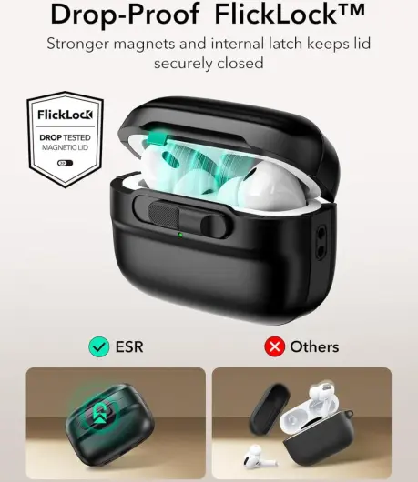 ESR HaloLock Pulse Magnetic Lock AirPods Pro 1 / 2 Hoesje MagSafe Zwart afbeelding 3