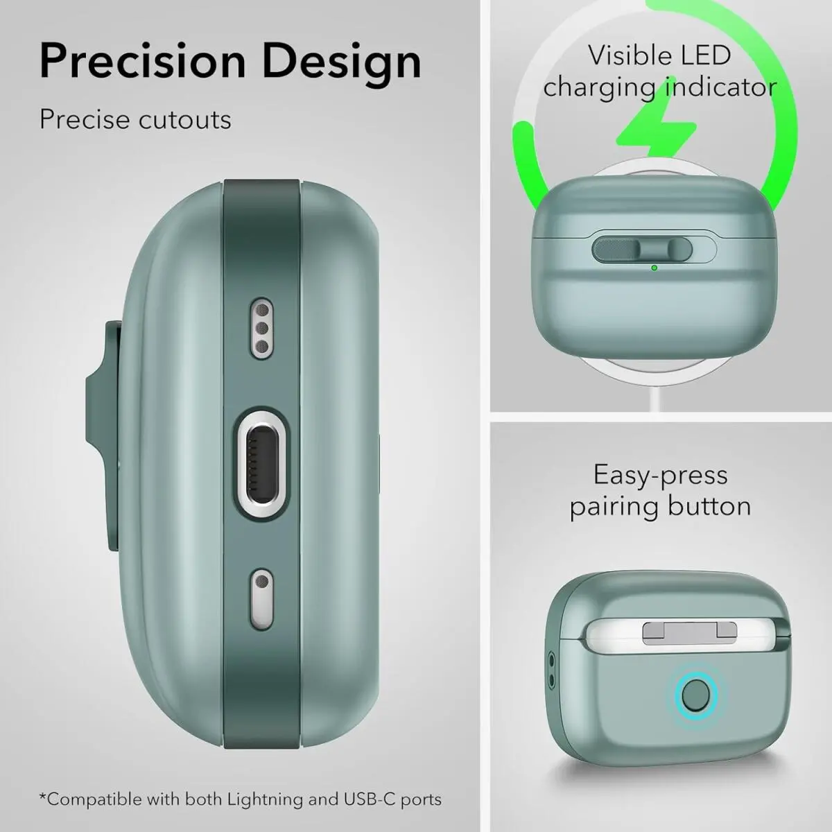 ESR HaloLock Pulse Magnetic Lock AirPods Pro 1 / 2 Hoesje MagSafe Groen afbeelding 9