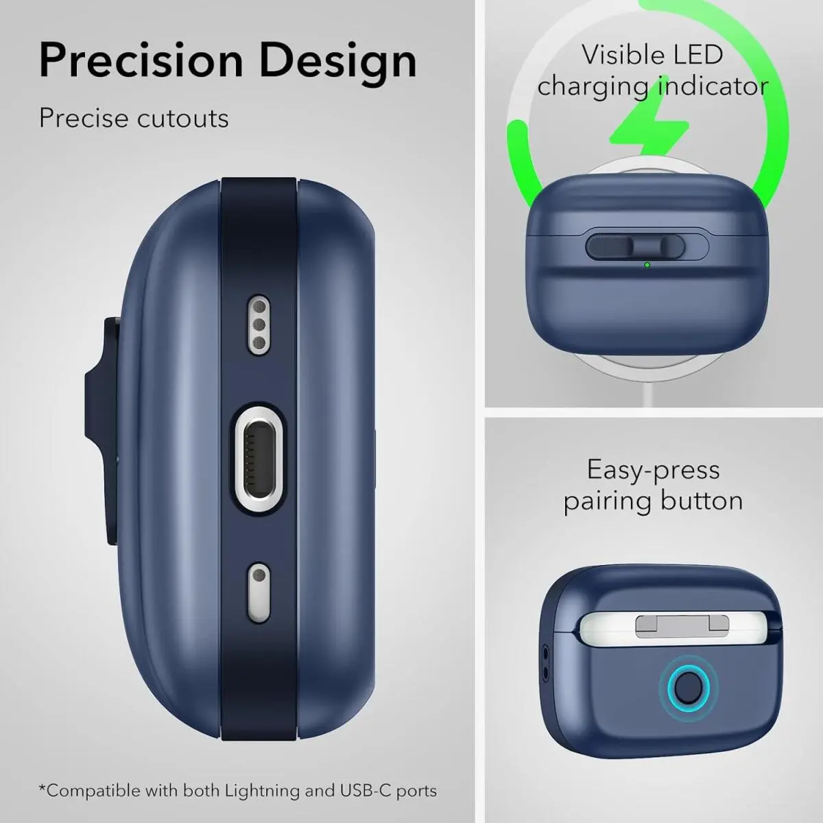 ESR HaloLock Pulse Magnetic Lock AirPods Pro 1 / 2 Hoesje MagSafe Blauw afbeelding 9