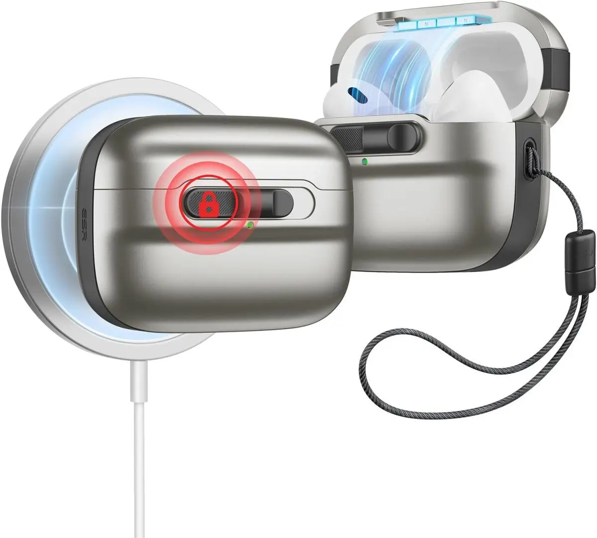 ESR HaloLock Pulse Magnetic Lock AirPods Pro 1 / 2 Hoesje MagSafe Titanium afbeelding 1
