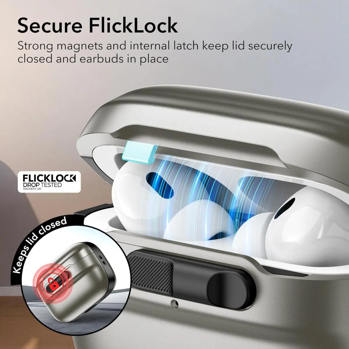 ESR HaloLock Pulse Magnetic Lock AirPods Pro 1 / 2 Hoesje MagSafe Titanium afbeelding 4