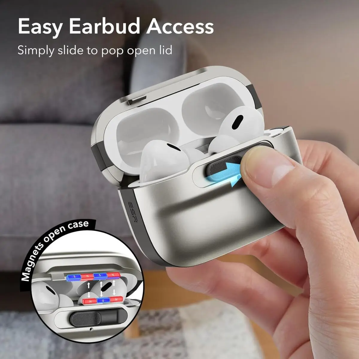 ESR HaloLock Pulse Magnetic Lock AirPods Pro 1 / 2 Hoesje MagSafe Titanium afbeelding 5